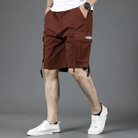 咖啡色美式工装短裤男夏季宽松直筒牛仔短裤五分裤男越野外护运动商品大图