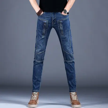 男士拼接破洞牛仔裤潮牌男美式高街裤子男春百搭2023秋季修身小脚图片