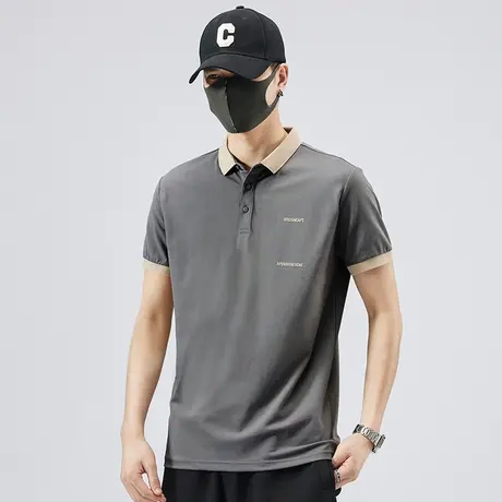 衬衫领短袖Polo衫男士夏季撞色翻领t恤男款夏装短t上衣服2023新款商品大图