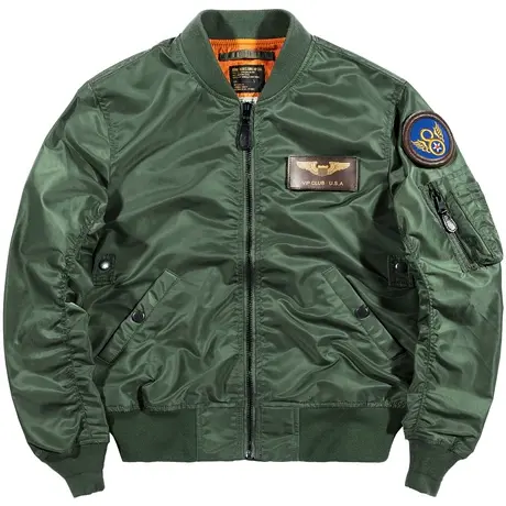 VIP纯色ma1飞行员夹克男韩版棒球服春秋大码工装男士徽章外套潮牌商品大图