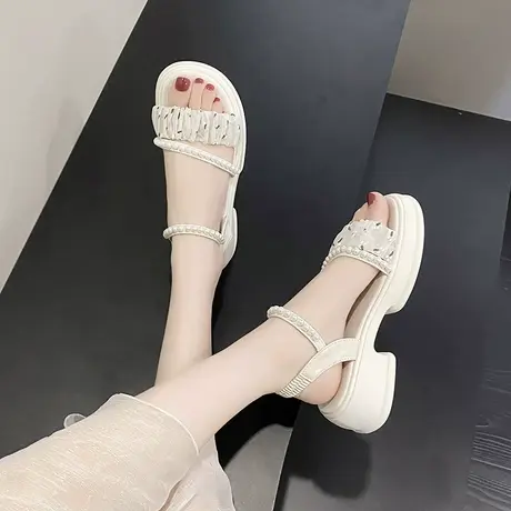 法式小众高级感配裙子凉鞋女仙女风2023今年新款夏季厚底罗马鞋子商品大图