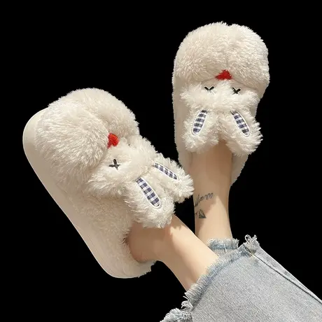 秋冬季棉拖鞋女可爱兔子包头室内居家踩屎感厚底保暖毛绒防滑拖鞋商品大图