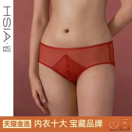 HSIA遐 内裤女性感蕾丝透气网纱舒适包臀亲肤纯棉裆底中腰平角裤图片