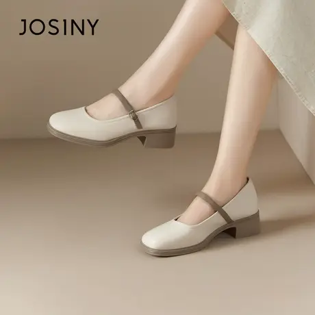 卓诗尼粗跟小皮鞋女2024新款春季法式玛丽珍女鞋百搭软底淑女单鞋图片
