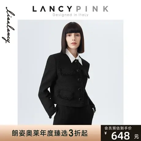 【意大利设计】朗姿复古圆领花呢小香风年冬季新款短外套女图片