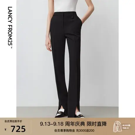 朗姿高腰显瘦直筒设计感高级感小众黑色裤子2023年秋季新款西装裤商品大图