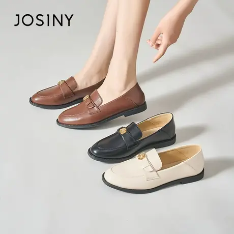 Josiny/卓诗尼乐福单鞋2023夏秋新款法式平底浅口一脚蹬小皮鞋女商品大图