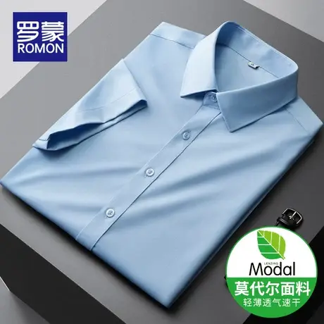 罗蒙短袖衬衫男士2023新款商务职业寸正装衬衣薄夏季半袖冰丝工装商品大图