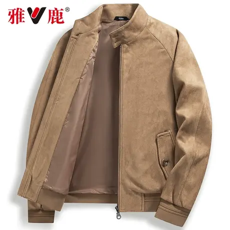 【麂皮棒球服】雅鹿2023春季新品中青年商务立领简约百搭纯色外套商品大图