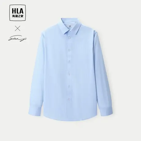 HLA/海澜之家轻商务衫及系列长袖衬衫24春夏新绣花纯色翻领衬衣男图片