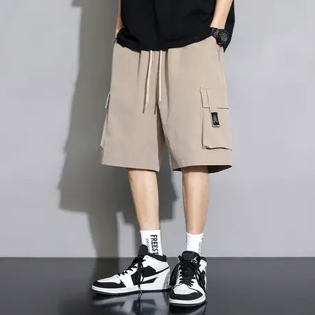 卡其色工装短裤男生夏季薄款潮牌宽松五分裤子男潮流休闲运动中裤商品大图