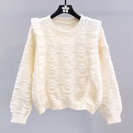 小香风高级感荷叶边拼接毛衣女秋冬2023新款气质宽松套头针织衫商品大图