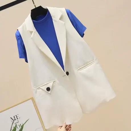 春季西装马甲女中长款小个子一粒扣西服薄外套背心设计感小众坎肩商品大图