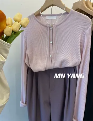 2023春秋新款韩国设计感衣襟 小个子圆领针织衫百搭套头短开衫女商品大图