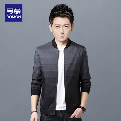 罗蒙男士休闲夹克衫2023秋季新款中青年时尚条纹外套棒球领上衣男商品大图