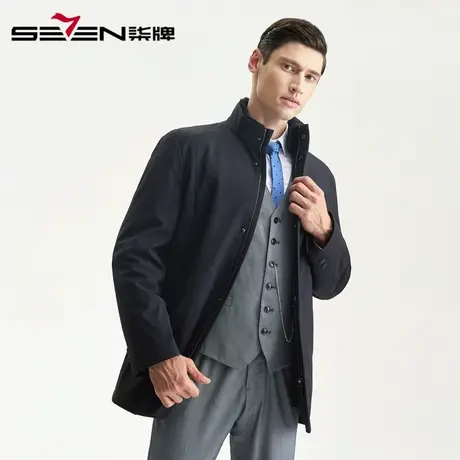 【清仓】柒牌男装秋冬尼克服男士休闲立领外套兔毛皮里料保暖大衣图片