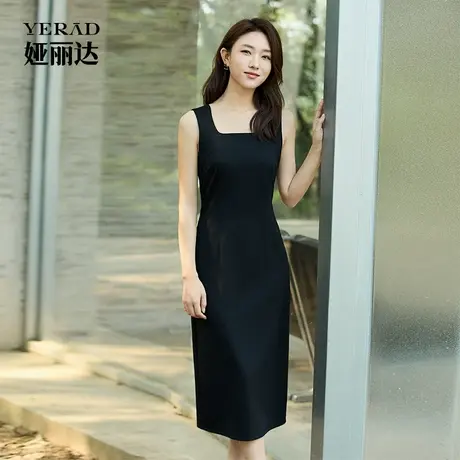 娅丽达商场同款简约风吊带裙女2025夏季新款气质修身黑色连衣裙图片