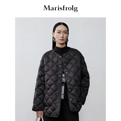 【商场同款】玛丝菲尔羽绒服冬季新款白鹅绒黑色菱格廓形羽绒外套商品大图