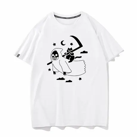 秀洛喵时间到meow time死神猫咪纯棉宽松打底情侣装上衣服短袖T恤商品大图
