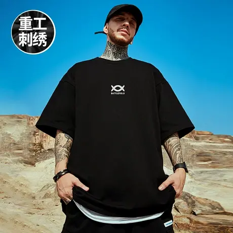 刺绣短袖T恤高端300g重磅加肥加大码男装纯棉男士ins胖子半袖夏季商品大图