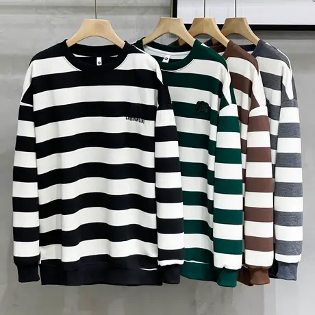 条纹t恤男长袖打底衫日系宽松潮流男士卫衣春秋季2023新款潮牌ins商品大图
