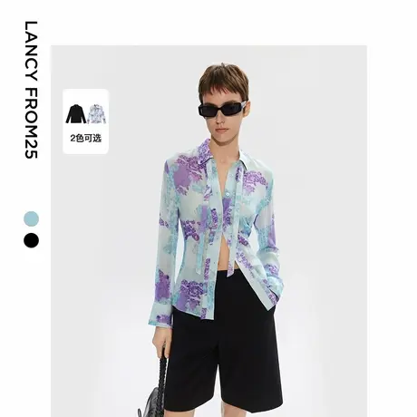 朗姿欧洲EiLEEN ELITEE双色复古压褶拼接衬衫2025年夏季新款上衣图片