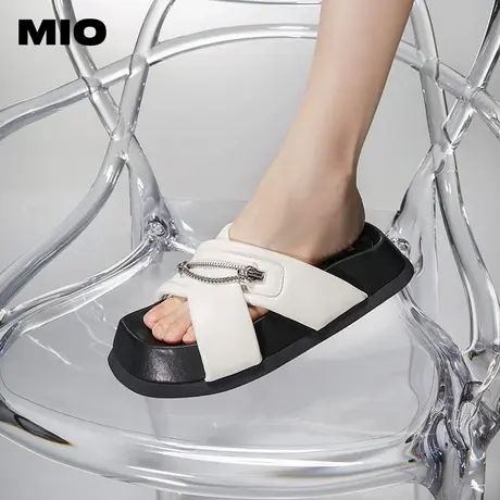 MIO米奥春夏柔软厚底一字外穿拖鞋拼色休闲凉鞋平底鞋女鞋商品大图