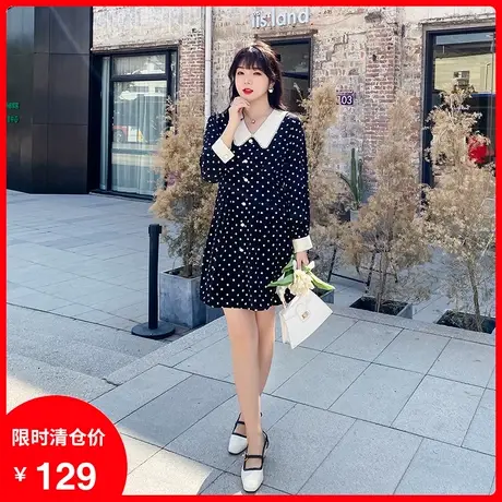 大码女装2023秋新款胖mm连衣裙波点a字法式减龄娃娃领显瘦遮肚图片
