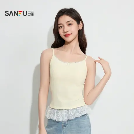 三福女秋季蕾丝带杯吊带背心 简约甜美外穿内搭舒适内衣503602商品大图