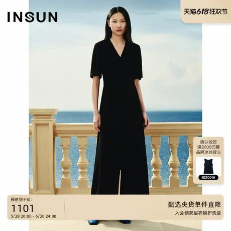 INSUN恩裳专选夏季三醋酸黑色高腰阔腿连体裤商品大图