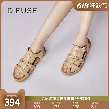 DFuse迪芙斯夏季新款羊皮圆头花链条厚底休闲凉鞋DF32115389图片