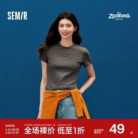 森马疯狂动物城短袖T恤女短款修身显瘦夏2025新款刺绣套头衫可爱商品大图