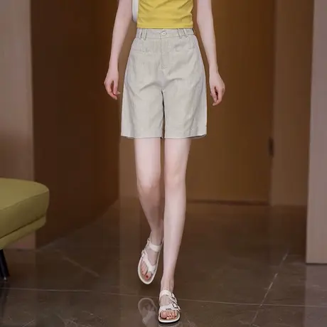 原麻色高腰A字休闲短裤女2025夏季薄款阔腿裤宽松舒适凉爽五分裤商品大图