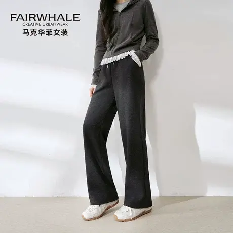 马克华菲绵羊毛醋酸休闲阔腿裤女春秋2025新款高级感宽松直筒裤子图片