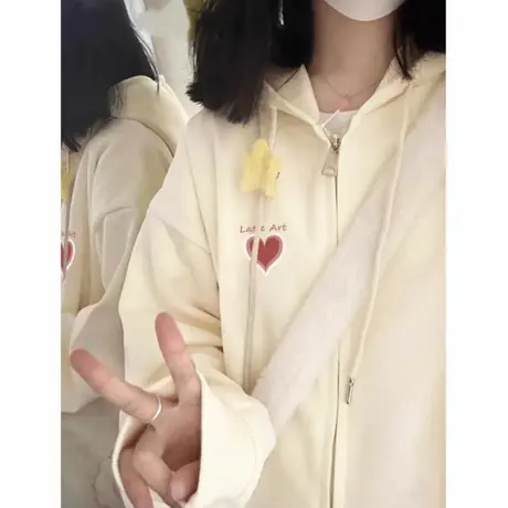 杏色外套女秋季2025新款初高生超好看奶fufu卫衣初秋宽松连帽开衫商品大图
