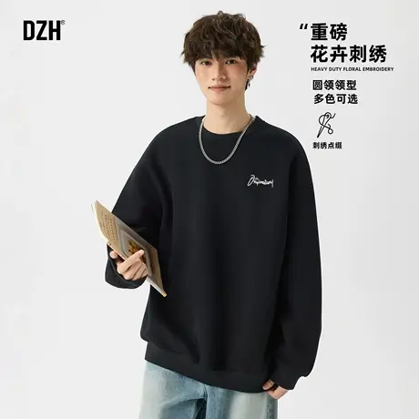男士藏青色刺绣重磅卫衣男款2025新款长袖圆领上衣秋季外套套头衫商品大图