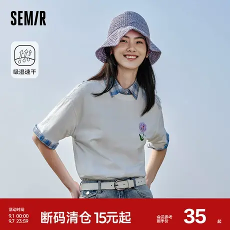 森马短袖T恤女吸湿速干刺绣印花宽松花朵夏装甜美温柔新款2023商品大图