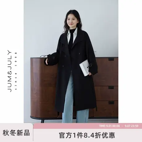 嘉茱莉韩版长款西装领风衣女2025秋季新款上衣简约通勤休闲外套商品大图