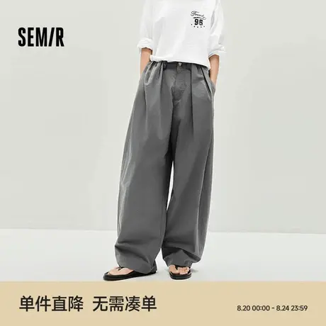 森马休闲裤女气球裤显瘦慵懒2025秋季新款肌理宽松弧形灰色长裤商品大图