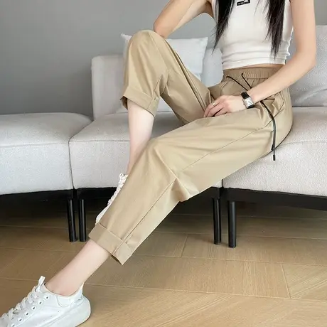 八分速干冰丝哈伦裤女夏季薄款高腰垂感宽松小个子九分休闲直筒裤图片