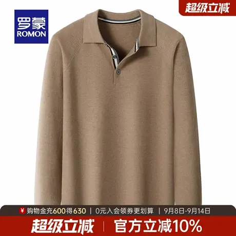 罗蒙男士商务保暖长袖针织衫2025秋季新款时尚休闲百搭翻领毛衣男商品大图