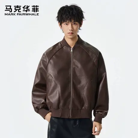 马克华菲美式潮流棒球领皮夹克男士秋季机车服休闲宽松PU皮衣外套图片