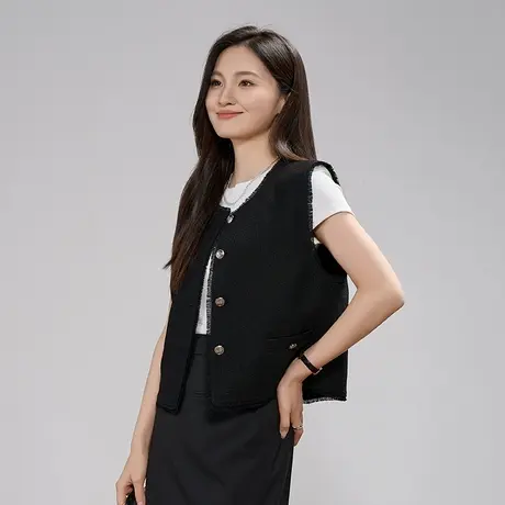 娅丽达小香风叠穿马甲气质女士上衣2025秋季新款短款外穿背心马夹商品大图