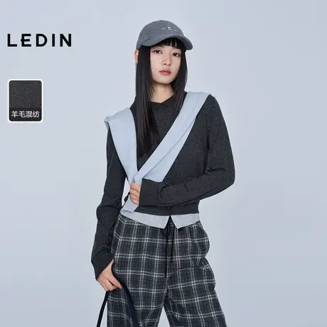 【商场同款】乐町翻领套头衫冬季新款撞色拼接毛衣C2EEF4266商品大图