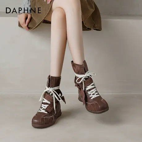 达芙妮加绒拳击靴女2025新款冬季马丁靴美拉德靴子棕色德训鞋短靴图片