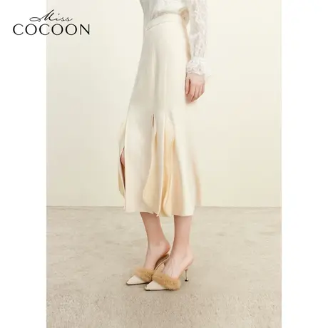 missCOCOON老钱风2023冬装新款女不规则开衩立体薄纱拼接半裙图片