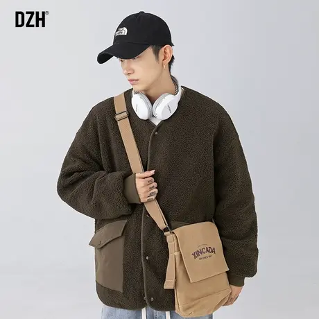 男士咖啡色羊羔毛棉衣外套男冬季高级感2023年新款美式羊羔绒棉服商品大图