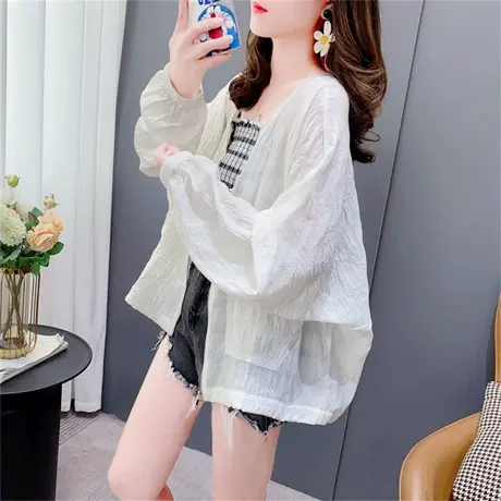 文艺宽松休闲薄款防晒衣外套女夏季2023新款慵懒风V领开衫上衣ins图片