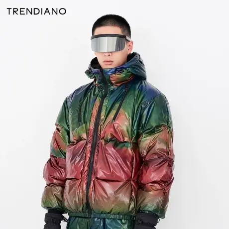 TRENDIANO官方潮牌男装时尚两面穿热力地图肌理感连帽羽绒服外套图片