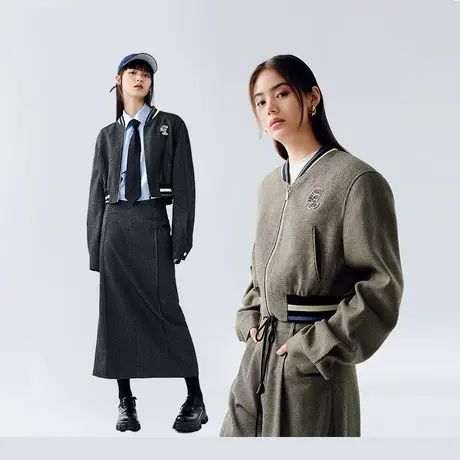 太平鸟翻领廓形棒球服外套肌理感长裙图片